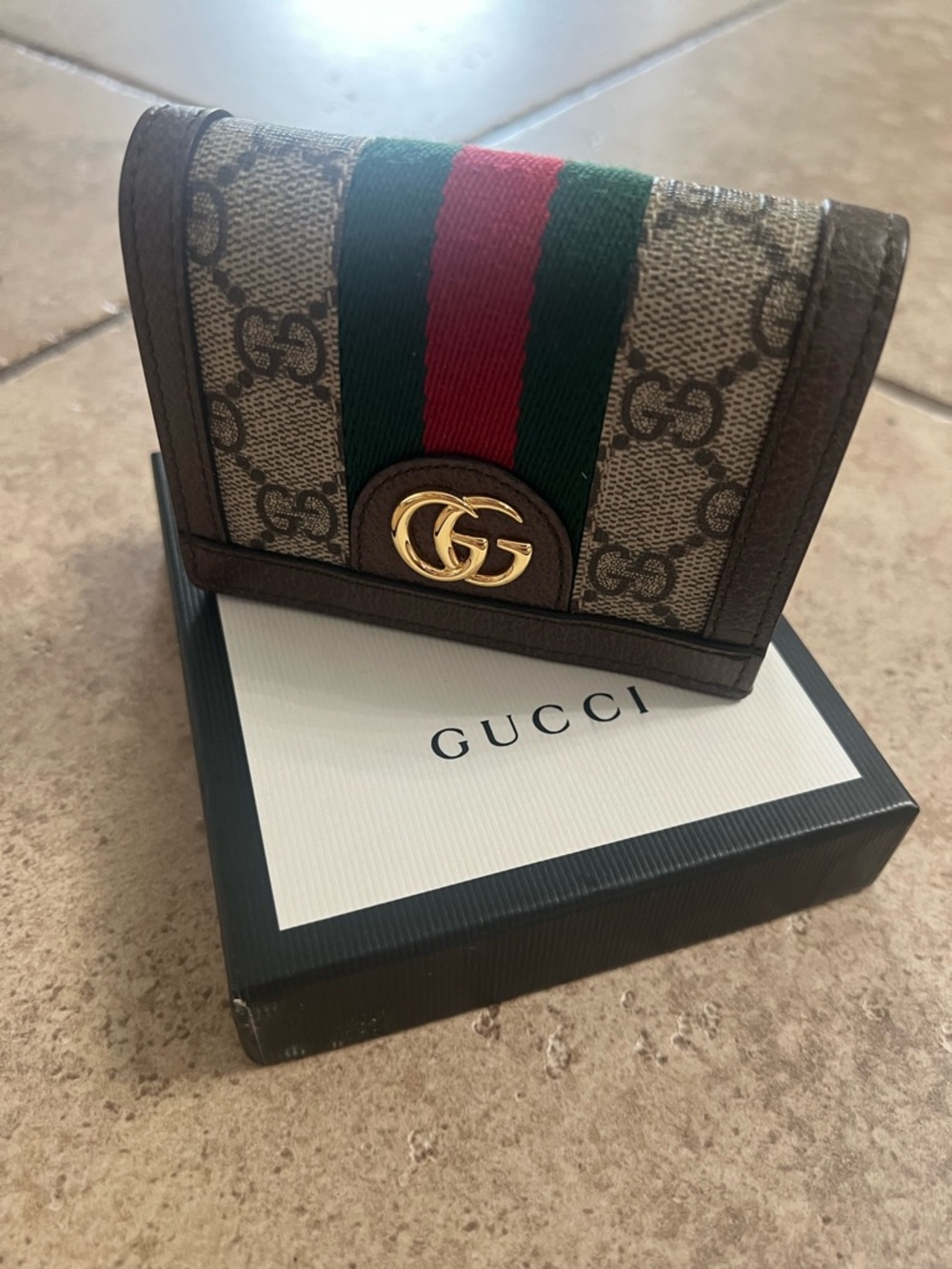 Gucci Dark Brown Pebbled Leather Snap Card Holder